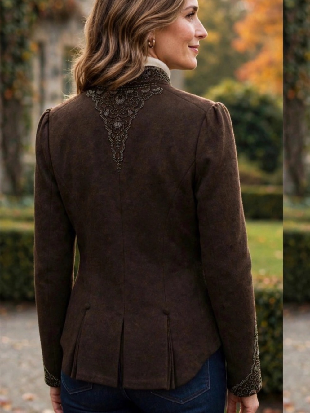 Ralph Lauren || Equestrian Style Wool Beaded Button Front Jacket Brown Large
